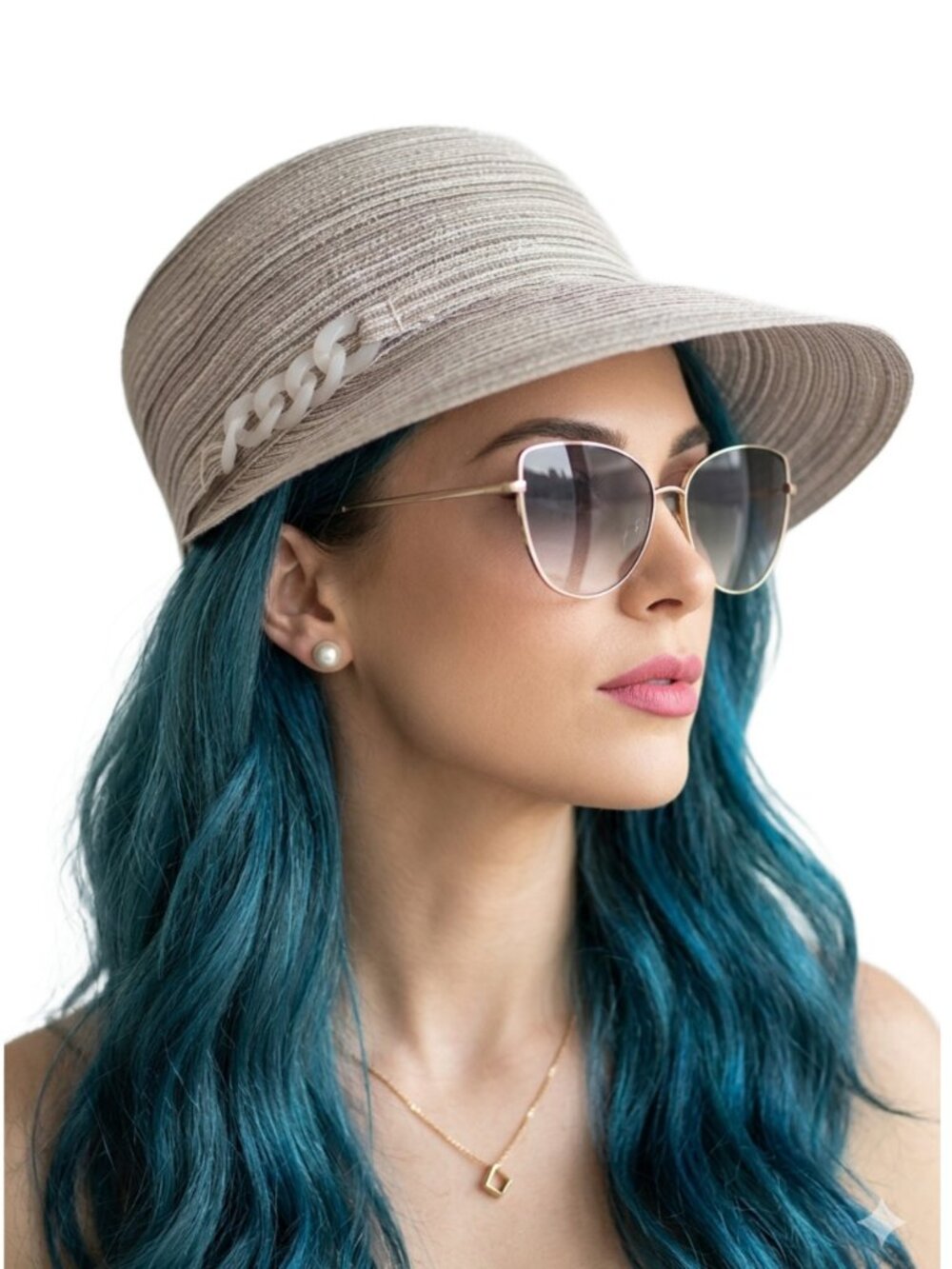 AUGUST Champagne Metallic Shimmer Asymmetrical Brim Cap Cloche Sun Hat